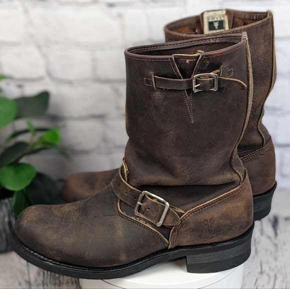 Frye Engineer 9.5M D full grain brown leather boots, USA made - Picture 3 of 15